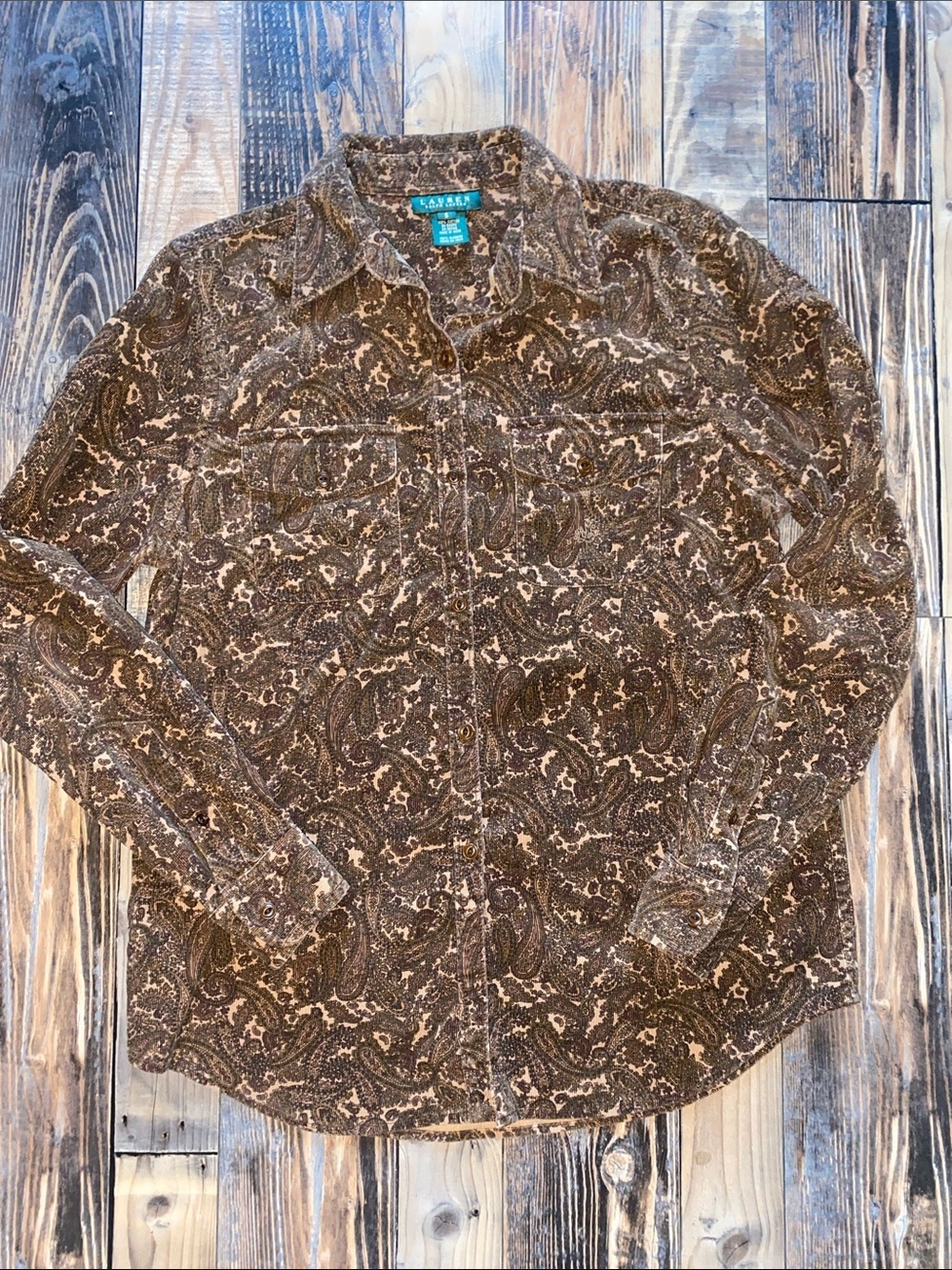 Lauren Ralph Lauren Brown Cotton Paisley Button-Down Shirt